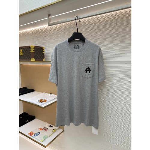 크롬하츠 꽃 패턴 대나무결 코튼 + 가죽 패치 반팔 티셔츠(X공장)