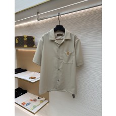 루이뷔통 LOUIS VUITTON 실·면 벨벳 혼방 오픈카라 로고 셔츠