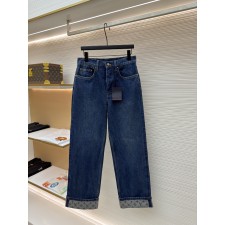 루이뷔통 Louis Vuitton 롤업 밑단 레터 자카드 데님 팬츠