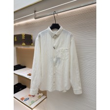 프라다 Prada 포켓 로고 자수 코튼 린넨 셔츠