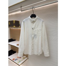 프라다 Prada 포켓 로고 자수 코튼 린넨 셔츠